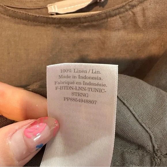 Everlane Linen Side Tie Top Olive Green Minimalist Capsule Wardrobe S - Picture 6 of 13